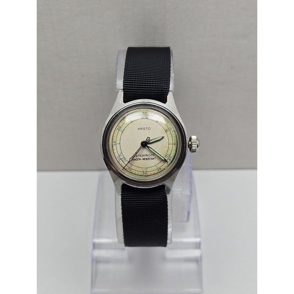 Vintage Aristo 29mm Military Field Style 17J Manual Wind Watch Silver Tone Works